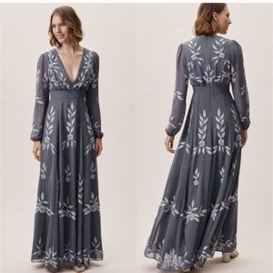 BHLDN Gray and White Embroidered guest at Wedding Dress